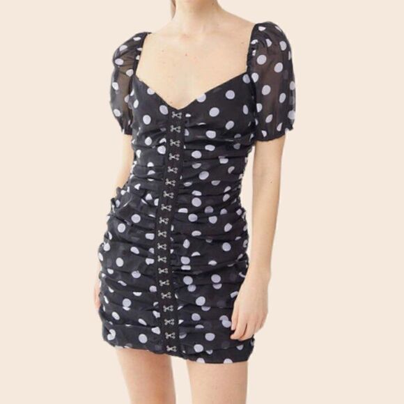 Urban Outfitters Black & White Skye Polka Dot Mini Dress Size Small - Picture 1 of 14